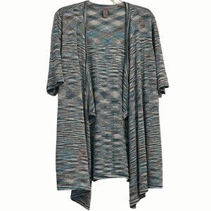 Easywear By Chico’s Open Front Cardigan Blue Spacedye Metallic Threads Size 3-XL